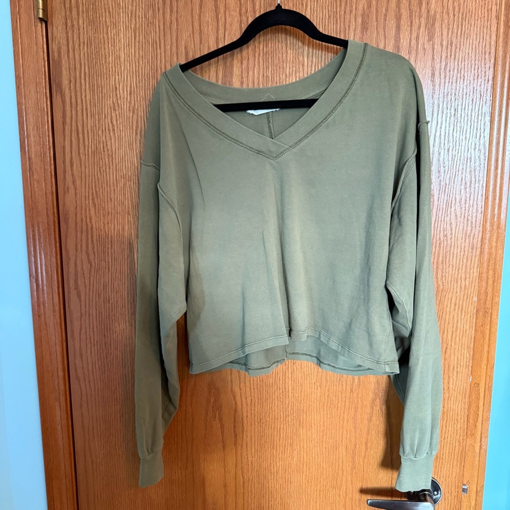 Double Zero Olive Green V-Neck Sweatshirt
